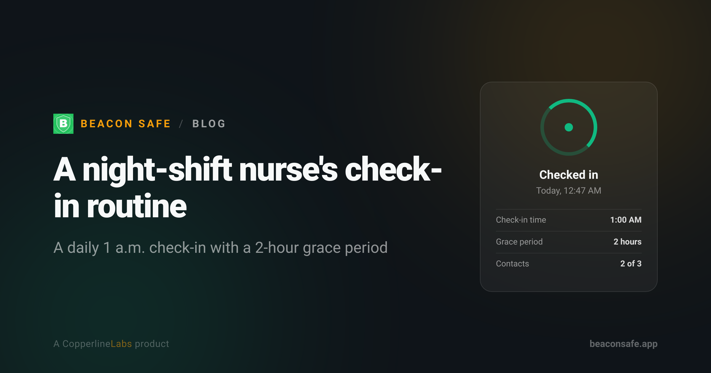A night-shift nurse's daily 1 a.m. check-in routine on Beacon Safe
